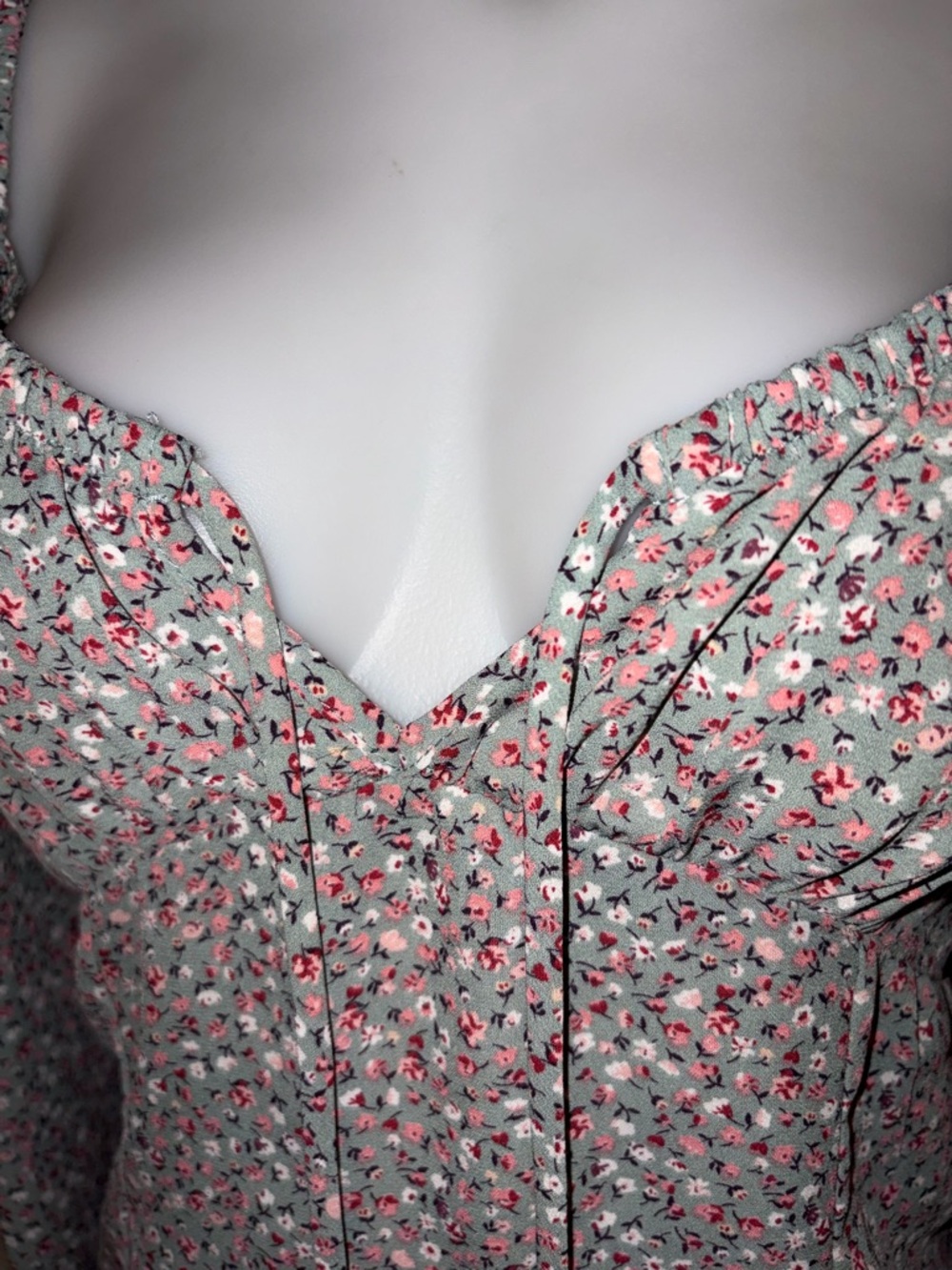 Sienna Sky Pink & Gray Floral Tie-Front Square-Neck Long Sleeve Top - Picture 3 of 4
